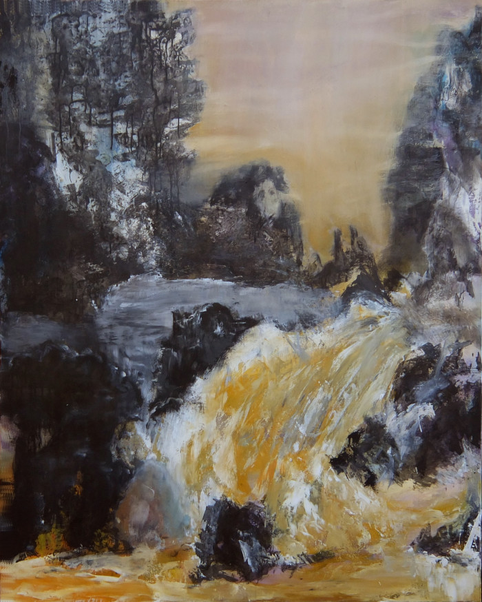 Le maître à la cascade - technique mixte sur toile 150 x 120 – 2015 © corinne leforestier