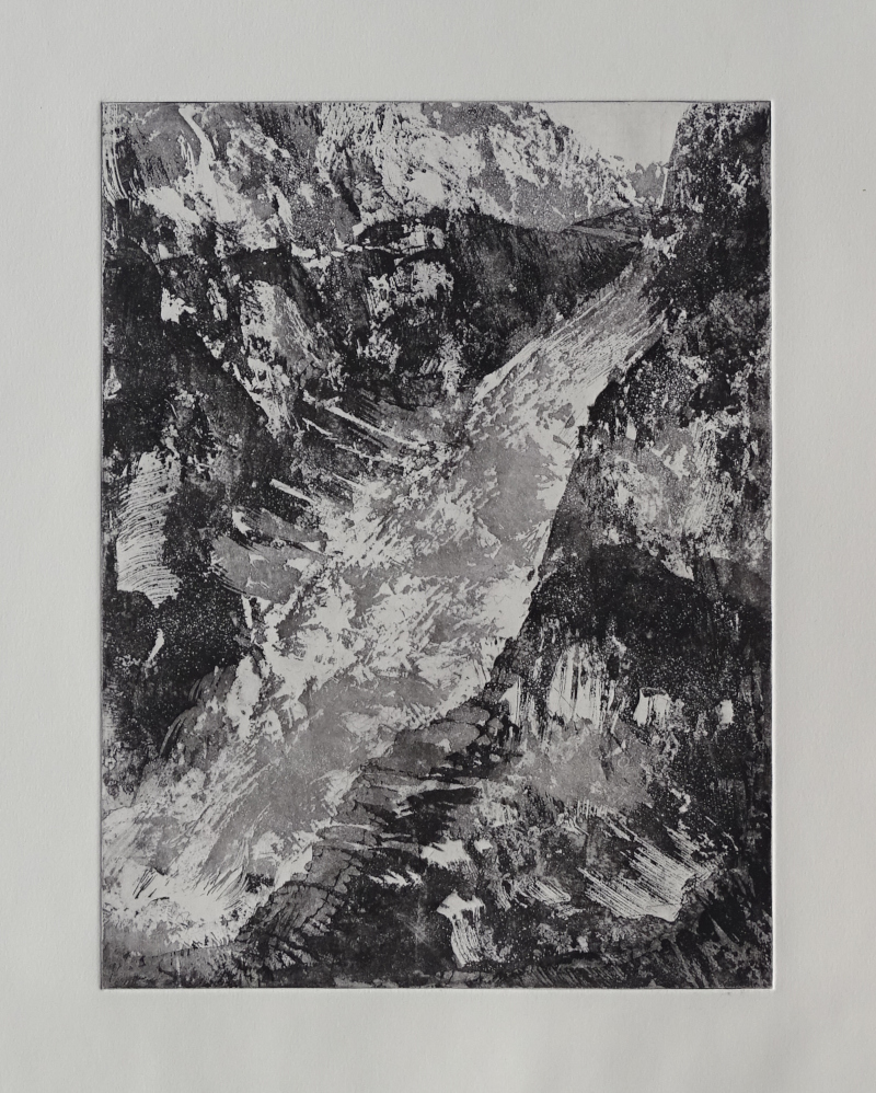 l'avalanche - aquatinte au sure sur cuivre 40 x 30 tirée sur du Fabriano 250 g 70 x 50 - Corinne Leforestier 2026